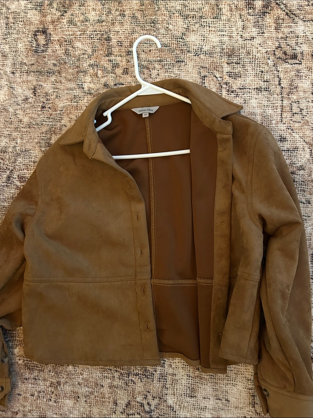 Suede Button-Front Jacket in Brown